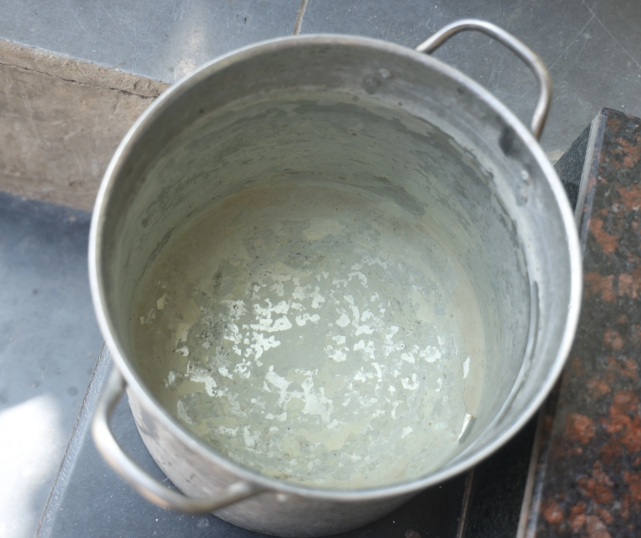 Residue in a cooking pot caused by high salinity